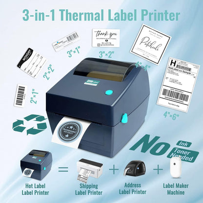HotLabel Thermische printer, verzendlabelprinter, desktop thermische labelprinter 4x6, labelprintermachine voor verzendadres compatibel met Amazon, eBay, Etsy, Shopify Royal Mail UPS Evri DPD