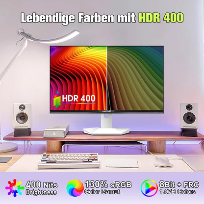Amzfast Monitor da Gaming 27 Inch – 200Hz, QHD 2560x1440, Rapido IPS, 1ms GtG, 95% DCI-P3, 130% sRGB, HDR, Adaptive Sync, VESA 100 * 100, HDMI 2.0 * 2/DP 1.4 * 2 con Cavo, White - AMZG27F27Ft 6Q - QUORE