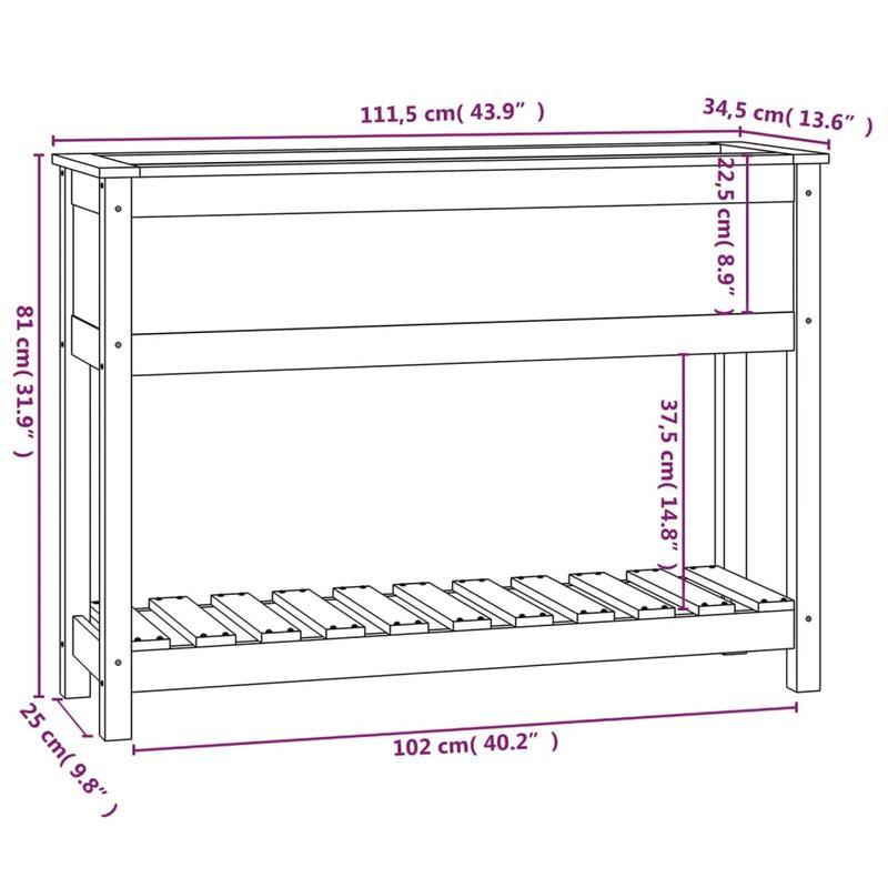 Plantenbak – Bloemenbak – Bloembak – Tuintafel – Plantenpot – Massief Dennehout – 111,5x34,5x81 cm – Weerbestendig