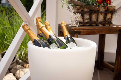 8 seizoenen design Shining Curvy Cooler LED flessenkoeler Ø 39 cm, (wit), met kleurwisselaar (15 kleuren), XL champagne + wijnkoeler voor 4-5 grote flessen, drankenkoeler, voor feest + bruiloft