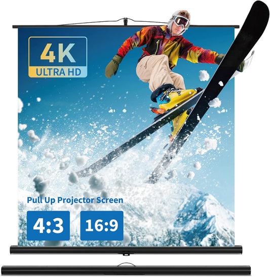 Beamerscherm met standaard, projectorscherm 80 inch, 16:9, draagbaar, projectiescherm, projectie met ultrakorte afstand mogelijk, optrekbaar, compact design, ideaal voor thuisbioscoop, binnen- en