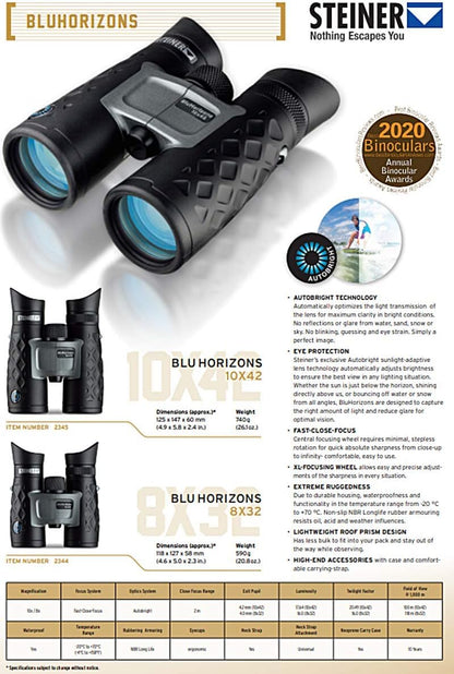 Steiner BluHorizons verrekijker met unieke lenstechnologie, oogbescherming, compact, licht, ideaal voor buitenactiviteiten en sportevenementen, 10x42