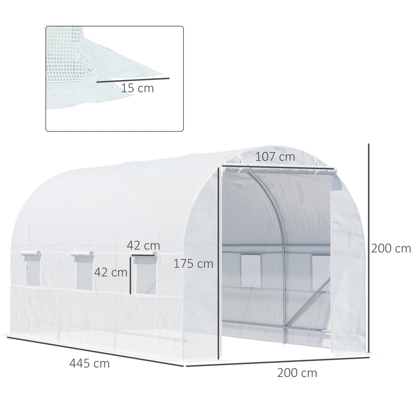Kweekkas – Broeikas – Tuinkas – Foliekas – Walk-In Kas – Stevig Metalen Frame – 445x200x200 cm – UV-Bestendig PE Plastic