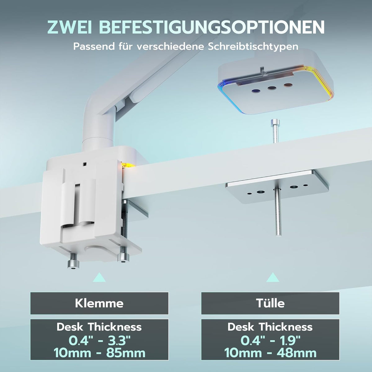 RGB Monitorarm Wit – Monitorhouder – Monitorbeugel – Bureausteun – Schermarm – Geschikt voor 17 Tot 49 Inch – 20 RGB Modi
