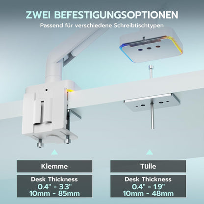 RGB Monitorarm Wit – Monitorhouder – Monitorbeugel – Bureausteun – Schermarm – Geschikt voor 17 Tot 49 Inch – 20 RGB Modi