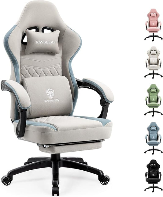 Dowinx Gaming Chair with Pocket Spring Cushion, Massage Gaming Chair with Footrest, Ergonomic Racing Gamer Chair, Maximum Load 150 kg, Grey - QUORE