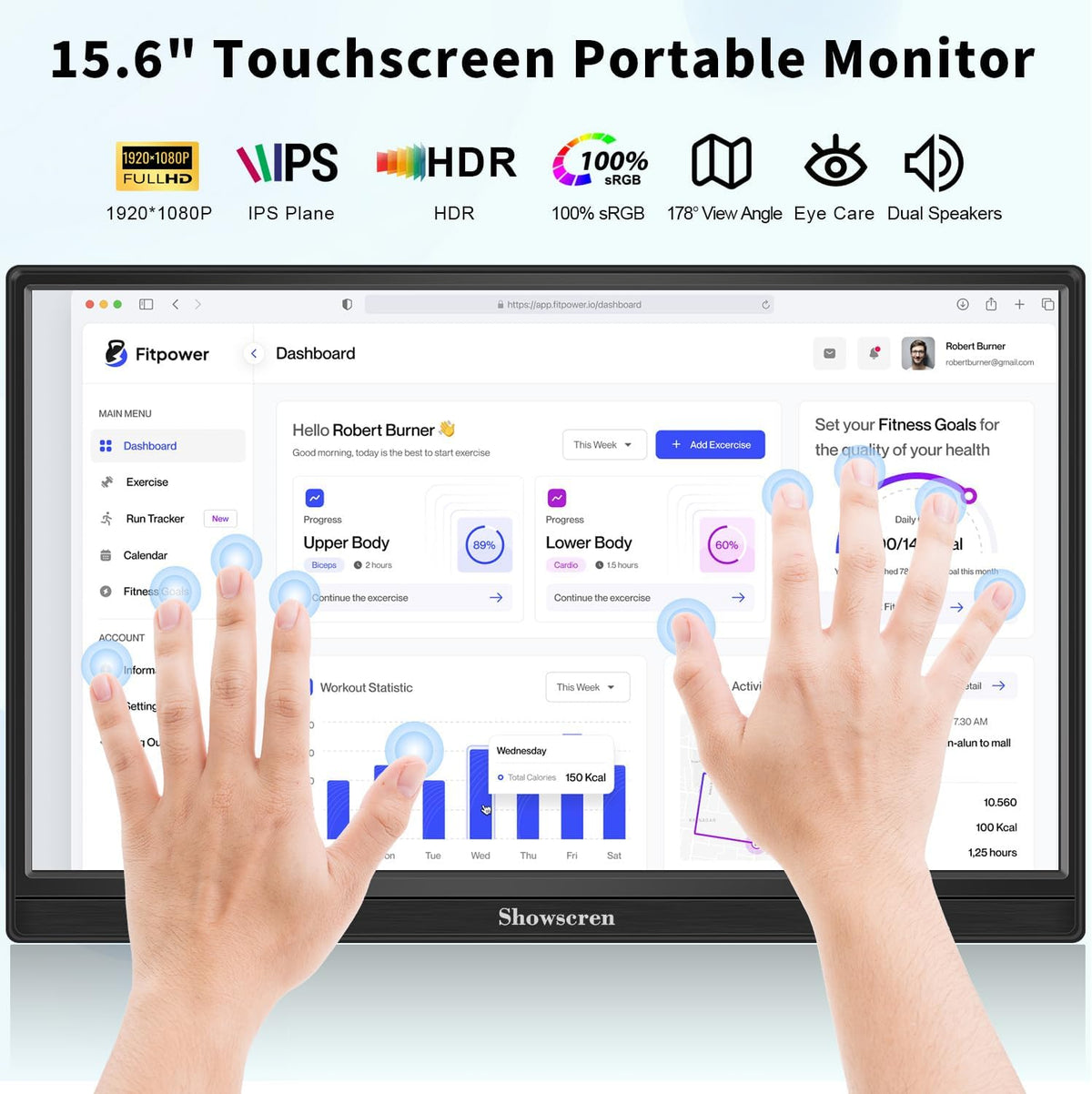 Portable Touch Screen Monitor 15.6" FHD 1920 x 1080p Display, 60Hz, 100% sRGB with Speaker, Integrated Stand, HDMI USB-C Expansion, Laptop Monitors for Switch - QUORE
