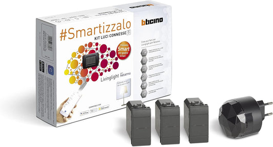 BTicino Livinglight Smart SL3601KIT, verlichtingsset voor het in- en uitschakelen van de lichten via app of met Alexa, Google en Siri, met 1 gateway plug-in zwart S36GWGC en 3 aangesloten