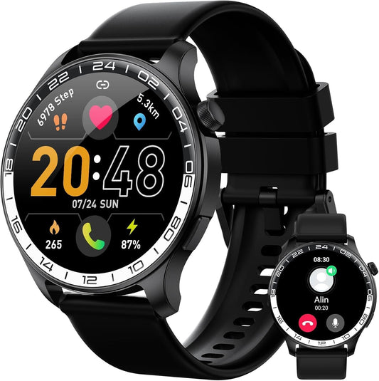 Smartwatch voor heren en dames, 1,43 inch HD AMOLED smartwatch met oproepen en WhatsApp, digitaal horloge met 100+ sport, SpO2/slaap/hartslagmeter, IP68 waterdicht, smartwatch voor Android en iOS