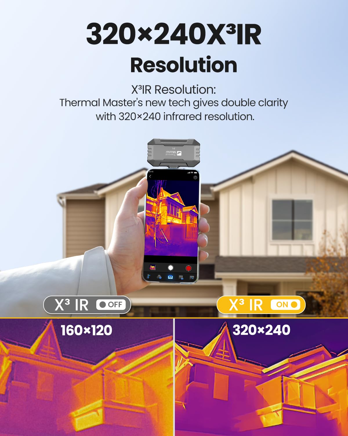 P1 Warmtebeeldcamera voor iPhone 15/16 en Android infraroodcamera met Super IR resolutie 320 x 240, ± 2 °C nauwkeurigheid huisinspectie 15 x zoom, Grijs