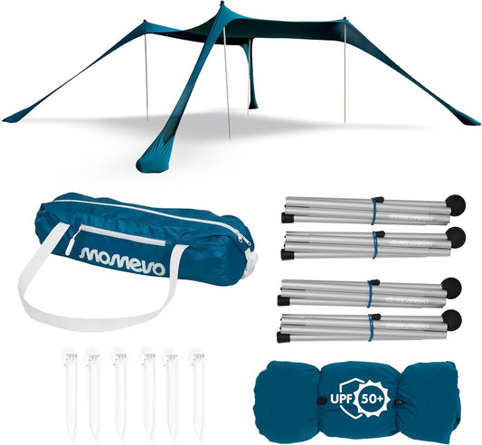 Sunsail Big Family Strandtent - Zonnezeil Strand met gecertificeerde UV bescherming UPF50+ (Tot 6 personen, Petrolblauw)