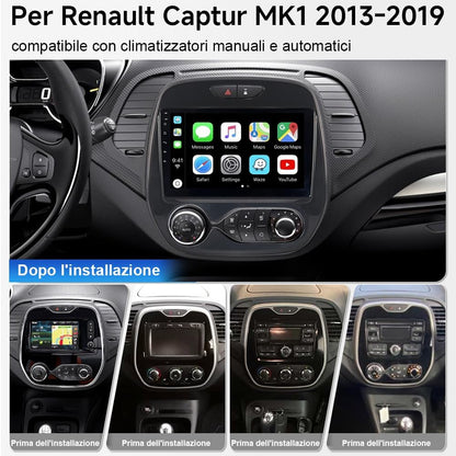 Autoradio, Android 15, 4 + 64 GB, 9 inch touchscreen, met draadloze Carplay, Android auto, Bluetooth 5.4, wifi, 6 GPS-navigator, stereo voor Renault Captur MK1 2013-2019 auto tablet