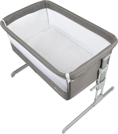 Bebeconfort Calidoo, 2-in-1 Baby Co-sleeper & Aanschuifbedje, 0 - 6 Maanden (0 - 9 kg), Verstelbaar, 5 Hoogtestanden, Groot Gewatterd Matras, Meshstof Zijkanten, Inklapbare Zijkant, Grey Mist