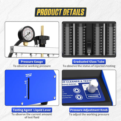 Injectiereiniger – Injector Cleaner – Brandstofsysteem Reiniger – Injector Tester – Ultrasone Reiniger – 4 Cilinders – Effectieve Koolstofverwijdering – Real-time Functietest