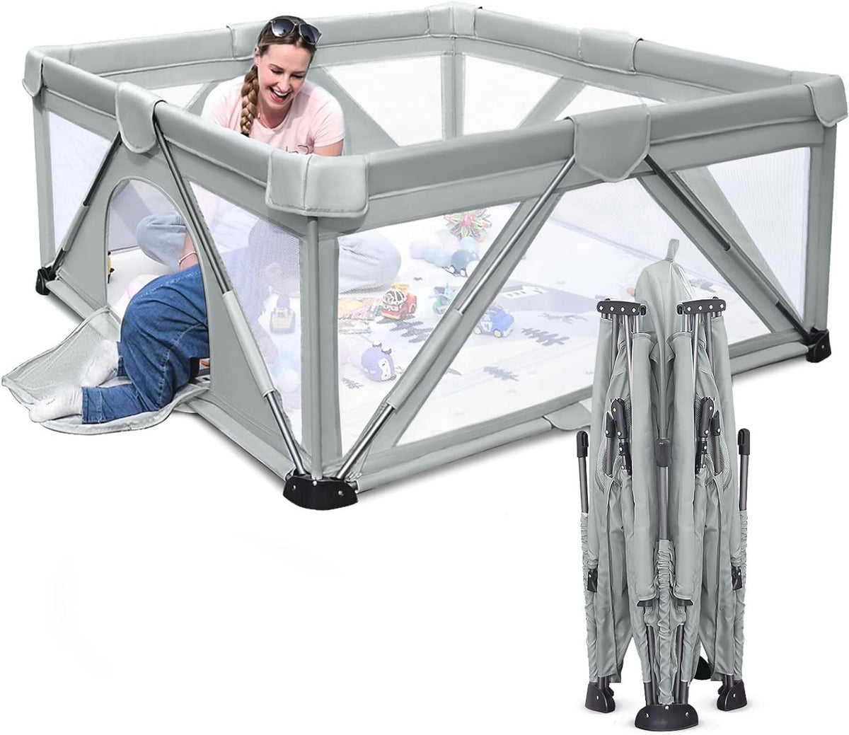 Heyo.Ja Foldable Play Area for Babies and Children, Large Playground, Portable Playpen with Fence for Indoor and Outdoor Use (120 x 160 cm) - QUORE