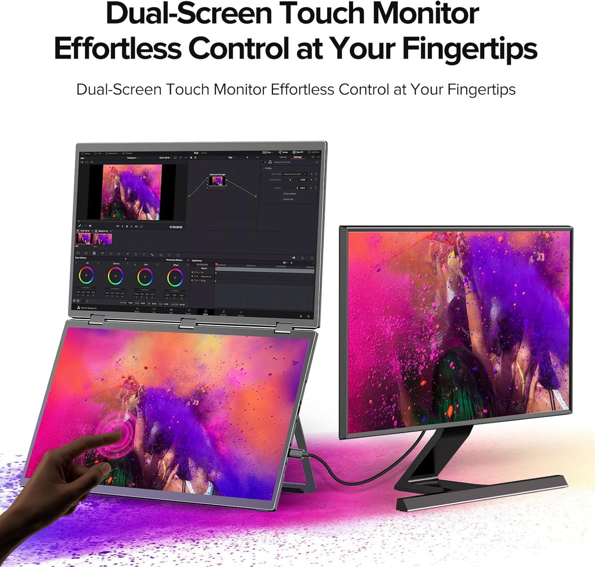 UPERFECT Delta 18.5" 100Hz Touch Screen Dual Portable Monitor for Laptop Screen Extender Stacked Triple Folding Monitor with Stand & VESA for Laptop PC Phone Game Console (No Driver Needed) - QUORE