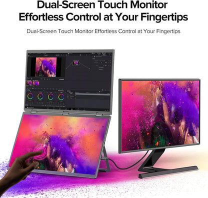 UPERFECT Delta 18.5" 100Hz Touch Screen Dual Portable Monitor for Laptop Screen Extender Stacked Triple Folding Monitor with Stand & VESA for Laptop PC Phone Game Console (No Driver Needed) - QUORE