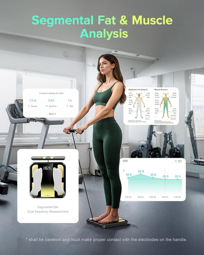 RunSTAR Digitale personenweegschaal met 8 elektroden voor lichaamsgewicht en lichaamsvet, BMI, spiermassa en analyse van 28 lichaamsmaten, app-gebruik, 3-metrische weergave, 180 kg