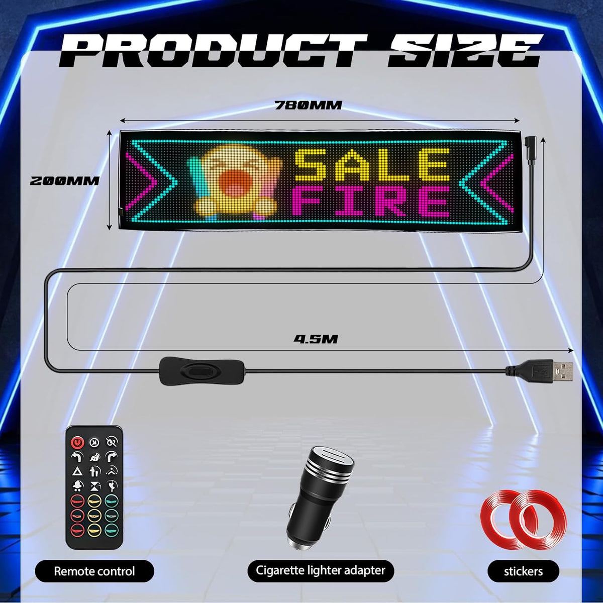 Dubbele rijen programmeerbaar led-lopende schrift, 20 x 78 cm, led-displaybord, ogen voor auto, bluetooth-app-bediening, gepersonaliseerd voor bar, reclame, restaurant, winkel, feestdecoratie (pixels