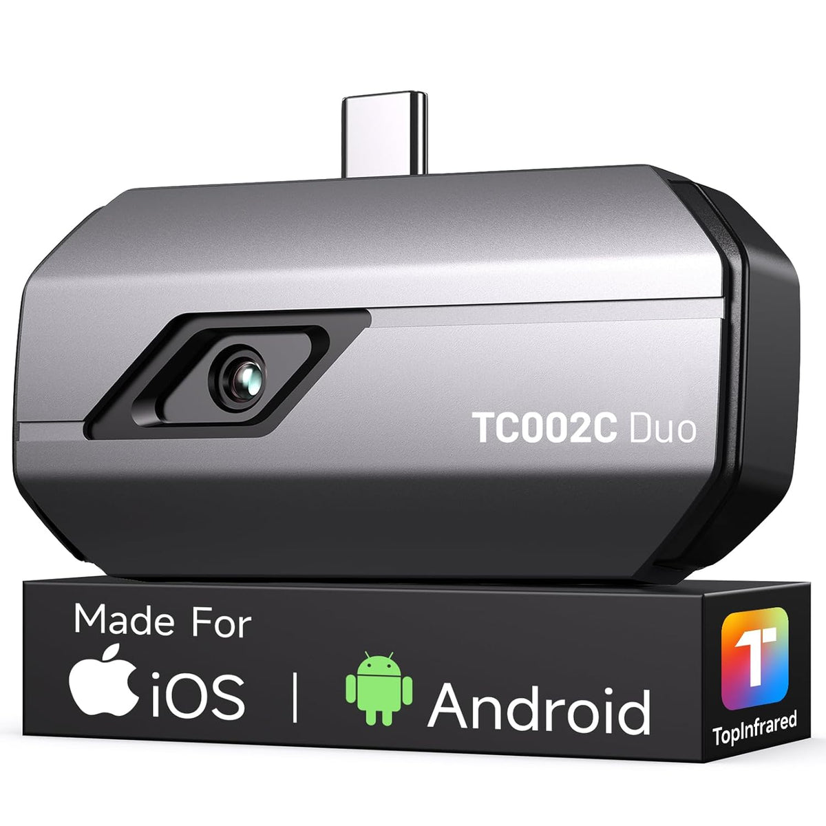 TOPDON TC002C Duo Warmtebeeldcamera voor Android iPhone iOS, 512 × 384 TISR superresolutie, infrarood camera met USB-C, 25Hz, 40mK, -20°C tot 550°C, voor inspectie van gebouwen, voertuigen, lekken