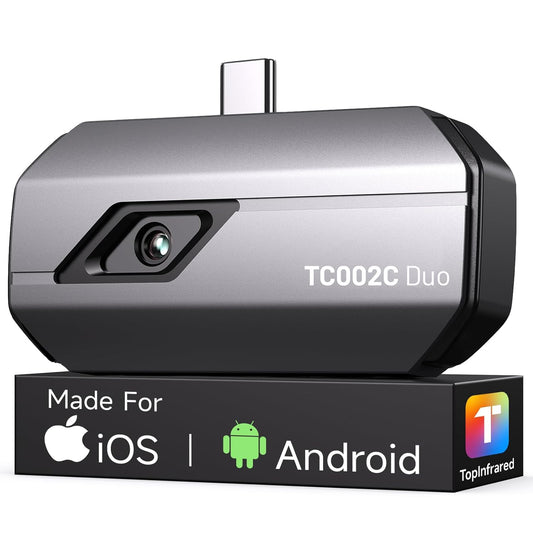 TOPDON TC002C Duo Warmtebeeldcamera voor Android iPhone iOS, 512 × 384 TISR superresolutie, infrarood camera met USB-C, 25Hz, 40mK, -20°C tot 550°C, voor inspectie van gebouwen, voertuigen, lekken
