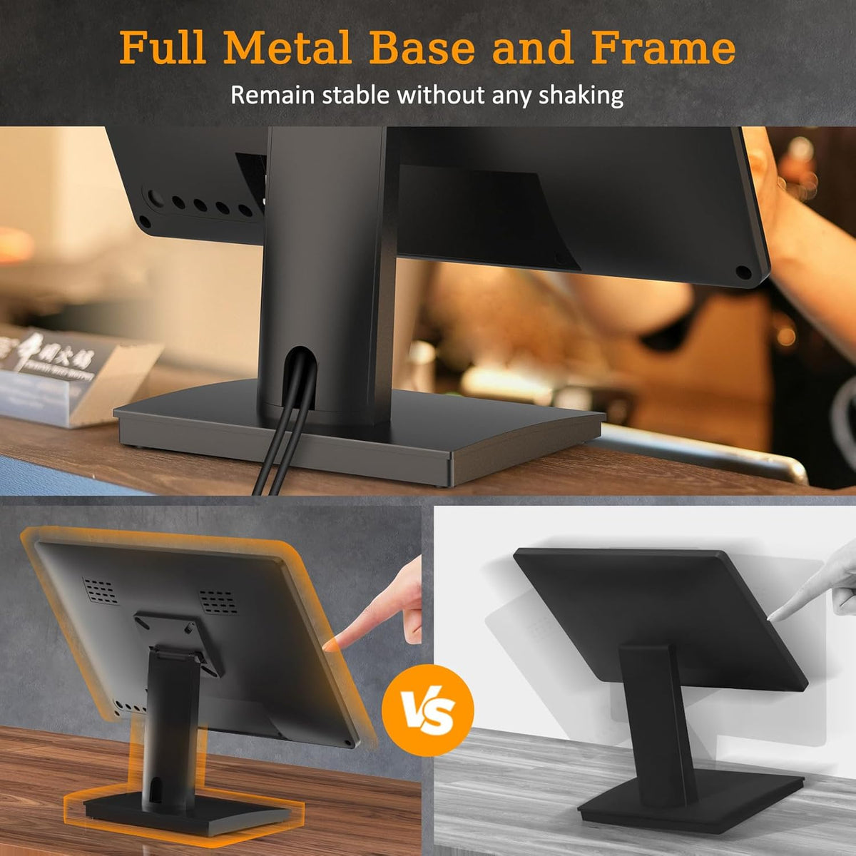 17 inch POS-touchscreen-monitor, Full HD 1280 x 1024 capacitief touchscreen met HDMI/VGA-ingang, zware metalen standaard, voor retail, restaurant, bar, sportschool, magazijn en kassasysteem