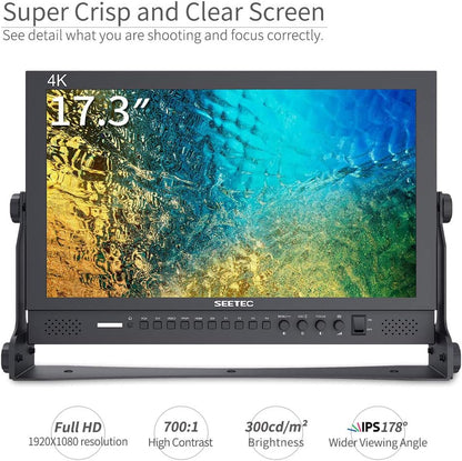 Seetec P173-9HSD Camera Monitor Pro Broadcast 17.3" 4K Ultra HD 1920×1080 Field Video LCD IPS Screen 600:1 High Contrast with 3G-SDI HDMI AV YPbPr DVI - QUORE