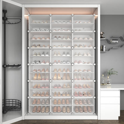 Schoenenkast – Schoenenrek – Schoenenopberger – Schoenendisplay – Schoenenbord – 12 Niveaus – Transparante Deuren – 72 Paar – Duurzaam Kunststof – Modulair Ontwerp - QUORE