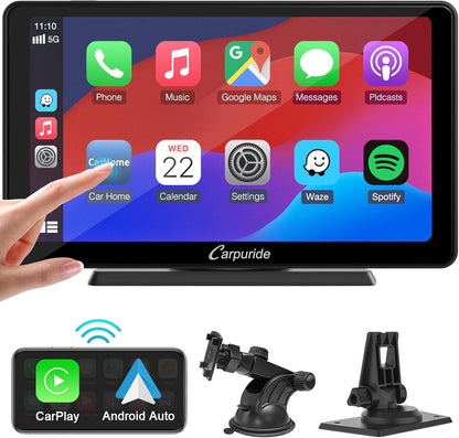 Carpuride C3 Draadloze Carplay & Android autoradio, draagbaar, 7 inch HD touchscreen, stereo ontvanger met AirPlay Link spiegels, bluetooth, navigatie, Siri, FM/AUX.