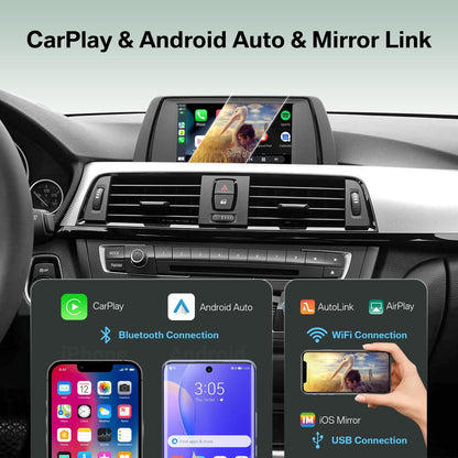 Linux Retrofit Kit Decoder met Draadloze CarPlay & Android Auto Mirrorlink Navigatie voor BMW 1 3 5 6 7 Serie E81 E90 F10 2008-2012 X1 X3 X5 X6 CIC Systeem E70 E71 F25 2009-2015 (past niet voor F20