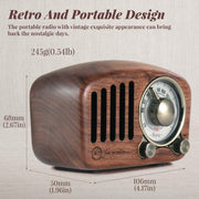 Draagbare Radio - Retro Radio - met FM - MP3-speler - via SD - Bluetooth - AUX - 270° Wijzerplaat - Battery-Aangedreven - 10.6 x 5 x 6.8 cm - Klassiek Walnoot Hout