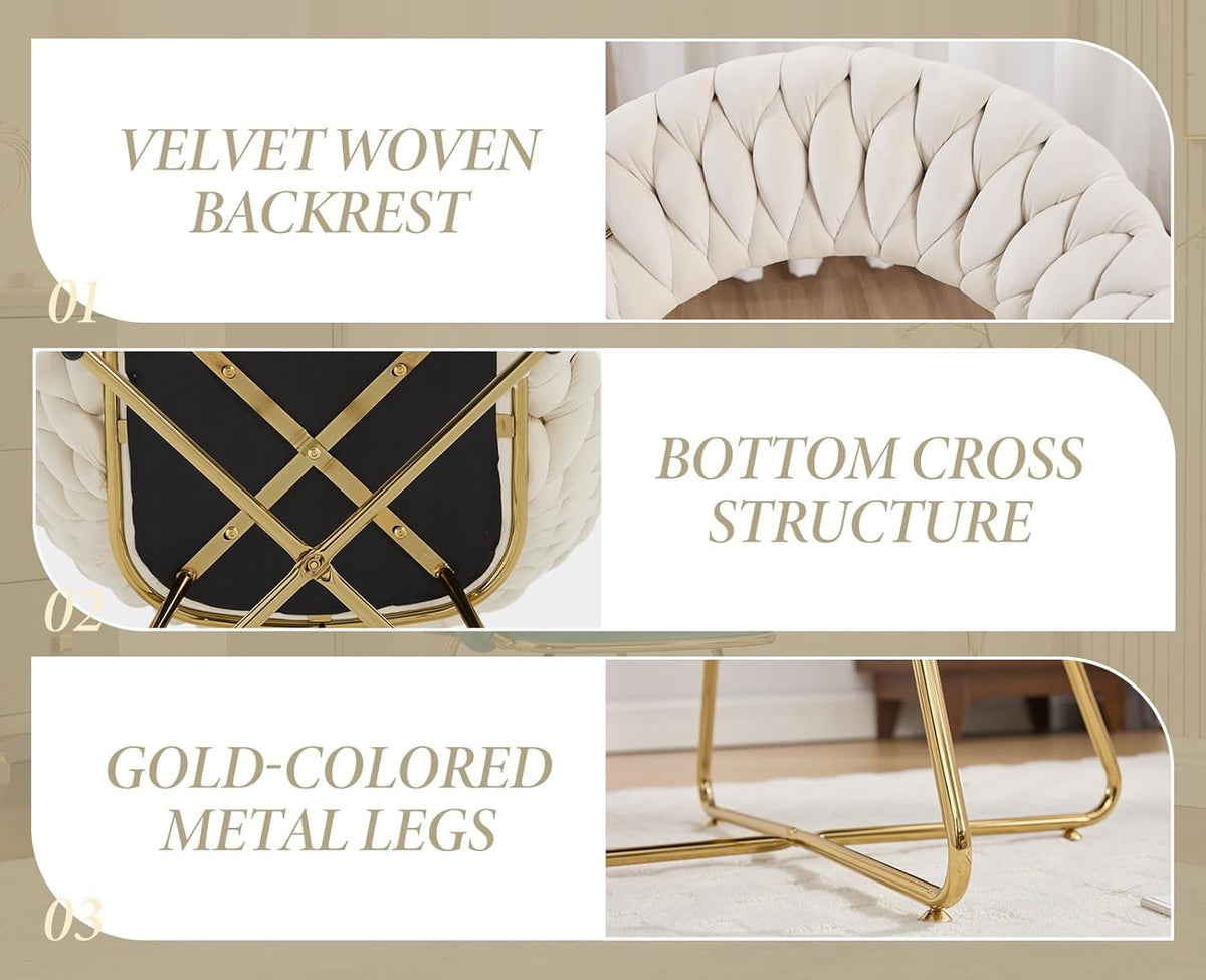 chairus Set of 2 Beige Velvet Living Room Upholstered Chair with Gold Metal Legs, Modern Bedroom Dressing Table Chair with Backrest, Beige - QUORE