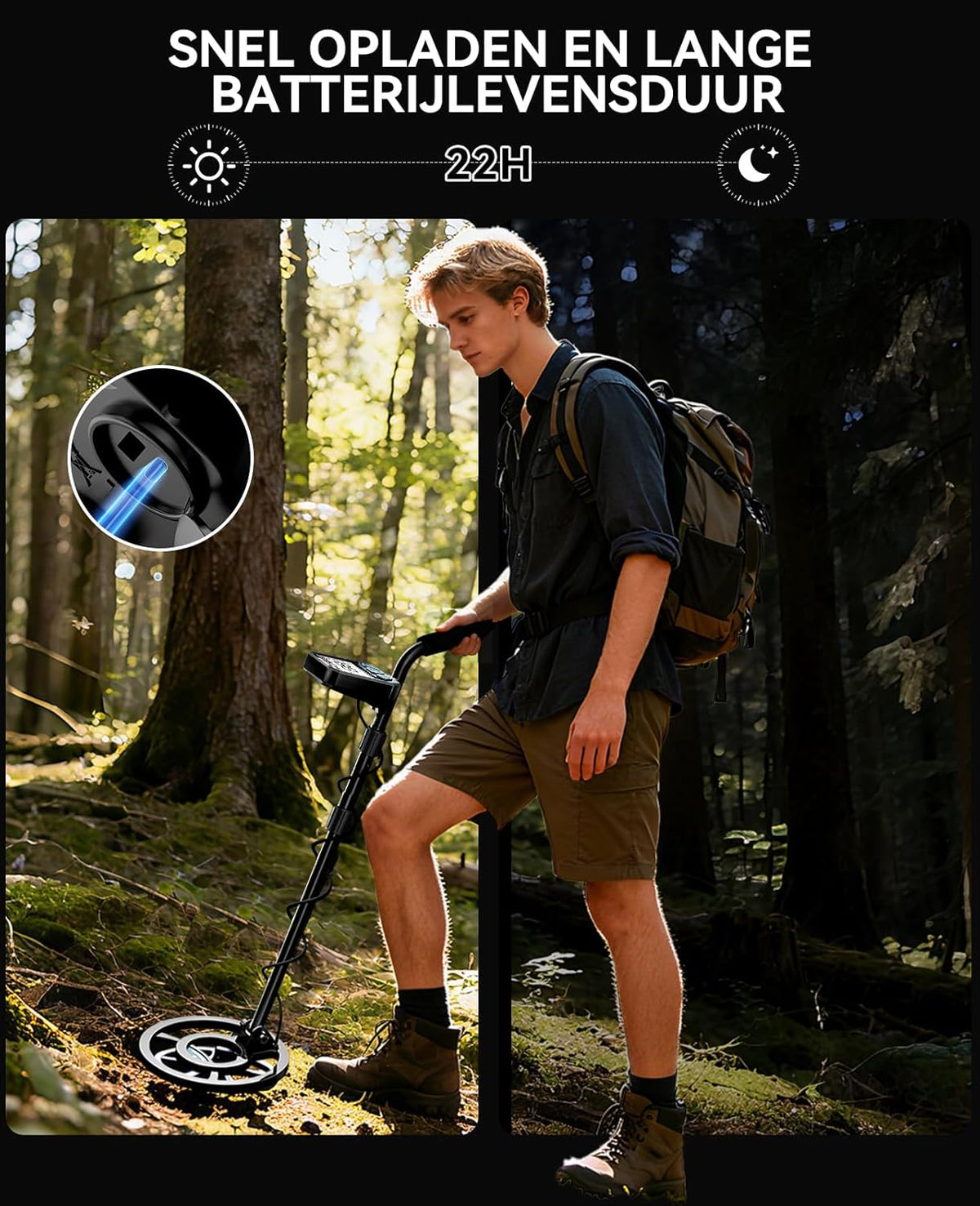Oplaadbare Metaaldetector Voor Volwassenen En Kinderen – Goudzoeker – Schatzoeker – Muntdetector – Pinpointer – 20 Uur Batterijduur – IP68 Waterdichte Zoekspoel
