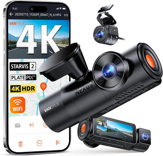 VANTRUE Starvis 2 N4 Pro S 4K dashcam voor de auto, 3-kanaals 4K + 1080P + 1440P met GPS, parkeerbewaking 24 uur, spraakbediening, IR-nachtzicht, LTE