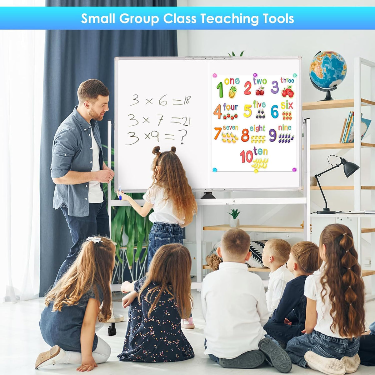 maxtek Rolling whiteboard, 48 x 36 cm, groot magnetisch wit bord met standaard, groot dubbelzijdig wit bord, droog wissen op wielen, voor thuisonderwijs, thuiskantoor, kantoor, school (zilver, 48 x 36