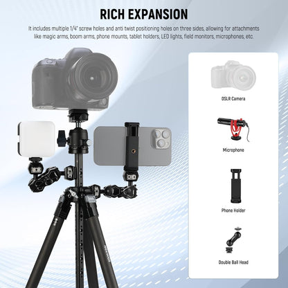 NEEWER 60 inch reisstatief koolstofvezel met afneembare 360° kogelkop, lichtgewicht videocamerastandaard met metalen snelklapgesp, Arca type QR-plaat compatibel met Peak Design Capture V3, LT36