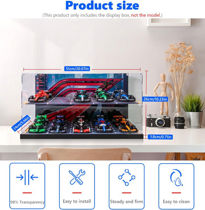 Acryl vitrine voor Speed Champions 10-in-1 F1 Car 77242,77243,77244,77245, organisatievitrine voor Vitrine 77246, 77247, 77248, 77249, 77250, 77251 (alleen displaycase, geen model)