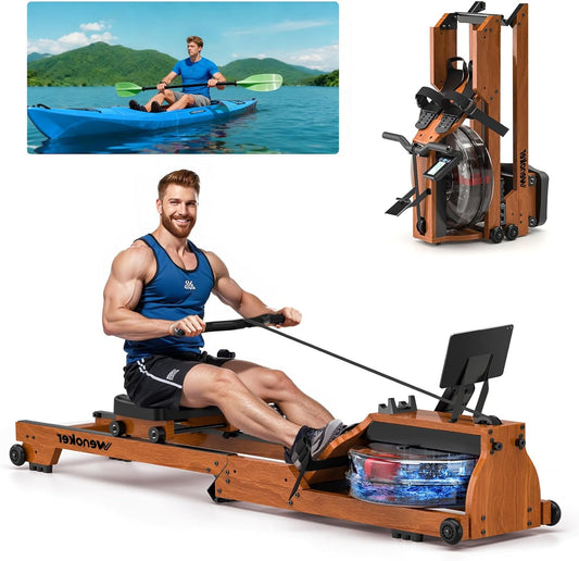 Thuisroeimachine – Roeitoestel – Fitnessapparaat – Roeitrainer – Indoor Roeimachine – Massief Eikenhout – Bluetooth Display - QUORE