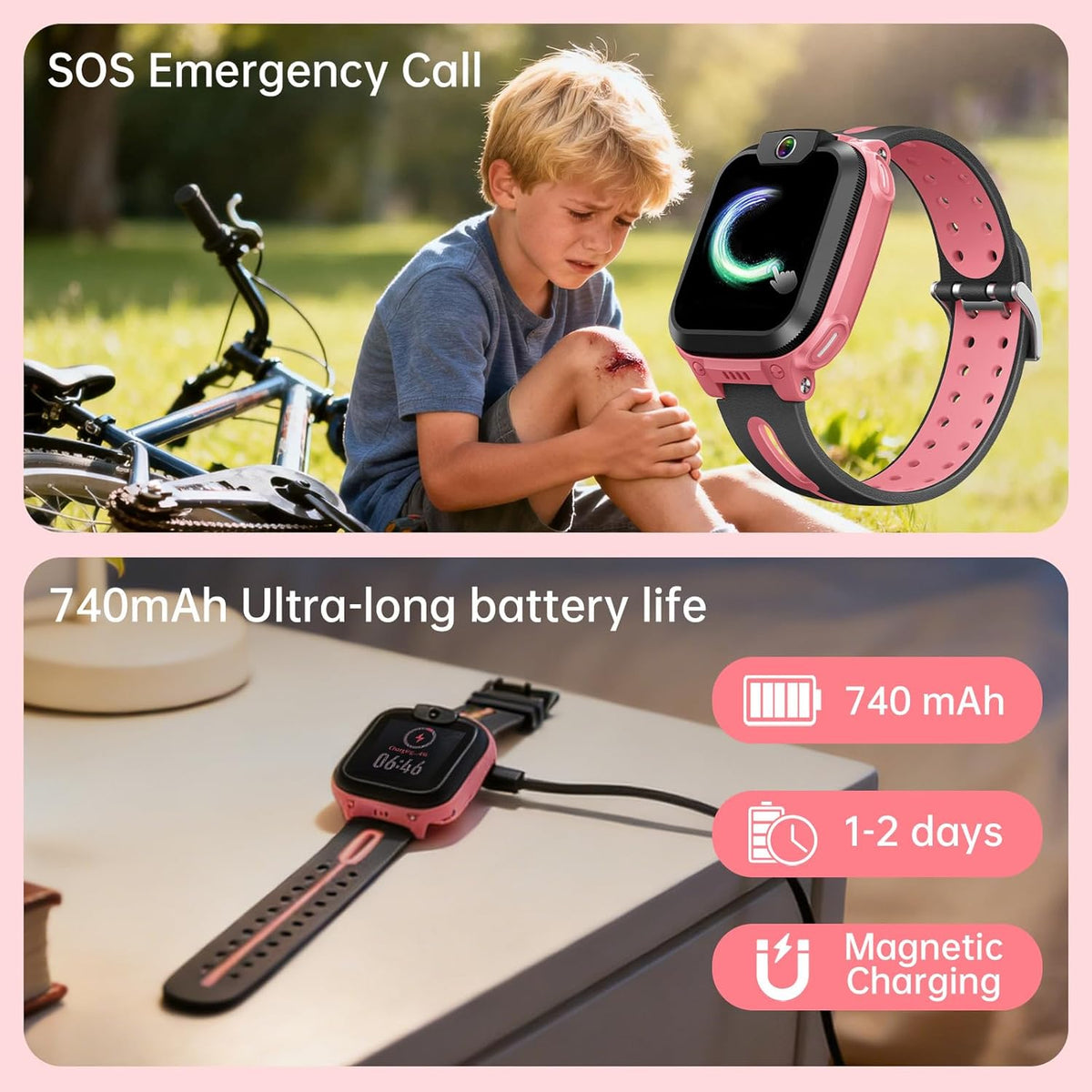 imoo Z1 Smartwatch voor kinderen met GPS, smartwatch voor kinderen met GPS en telefoon, kindersmartwatch met langdurige video en telefoonoproep, IPX8 waterdicht, roze