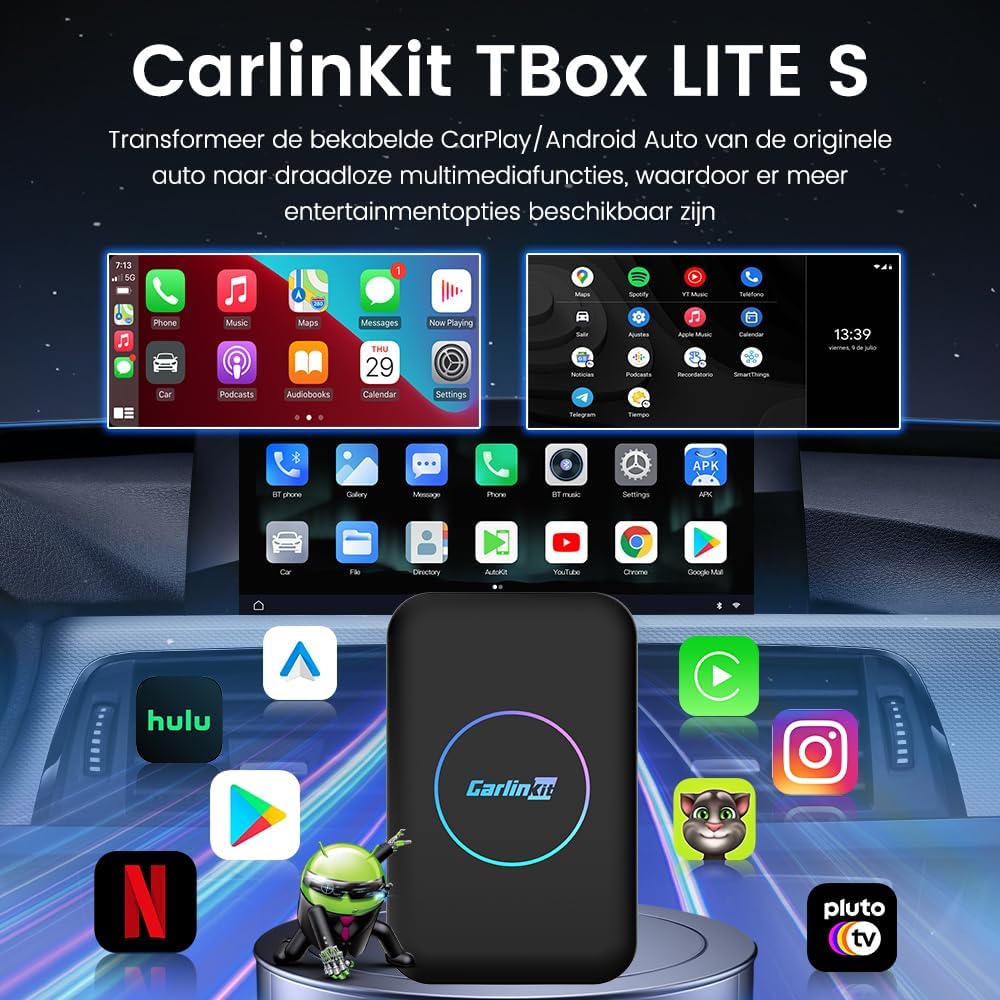 3-in-1 Auto Multimedia Adapter – Draadloze CarPlay Adapter – Android Auto Ontvanger – Auto Video Streaming – HD Video Output – Draadloze Verbinding – Plug & Play Installatie