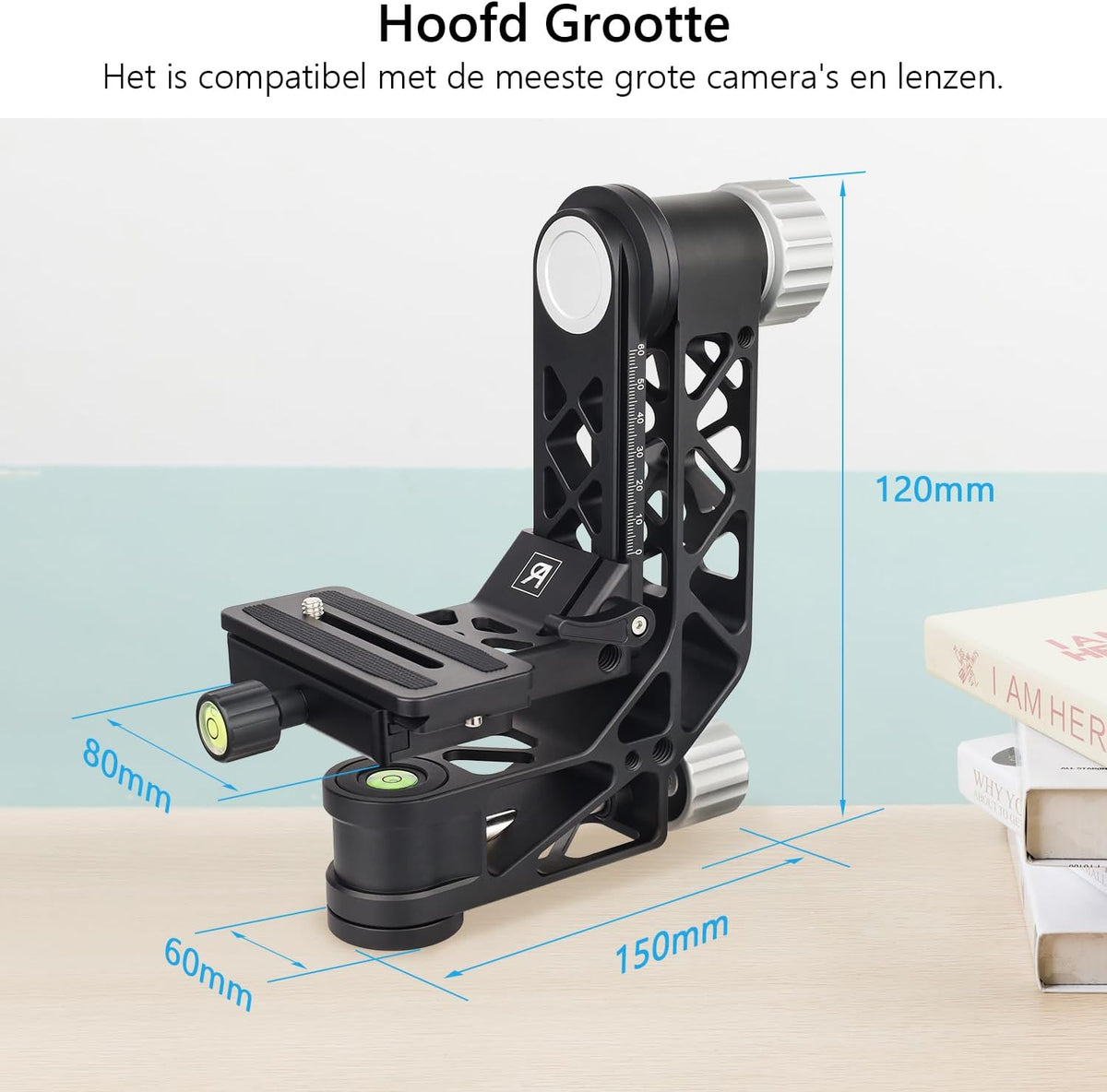 ARTCISE gimbal statiefkop met handvat, GH7 draagbare lichtgewicht heavy duty koppen met standaard 1/4 '' quick release plaat en bubbelniveau voor DLSR camera statief, max belasting 25kg