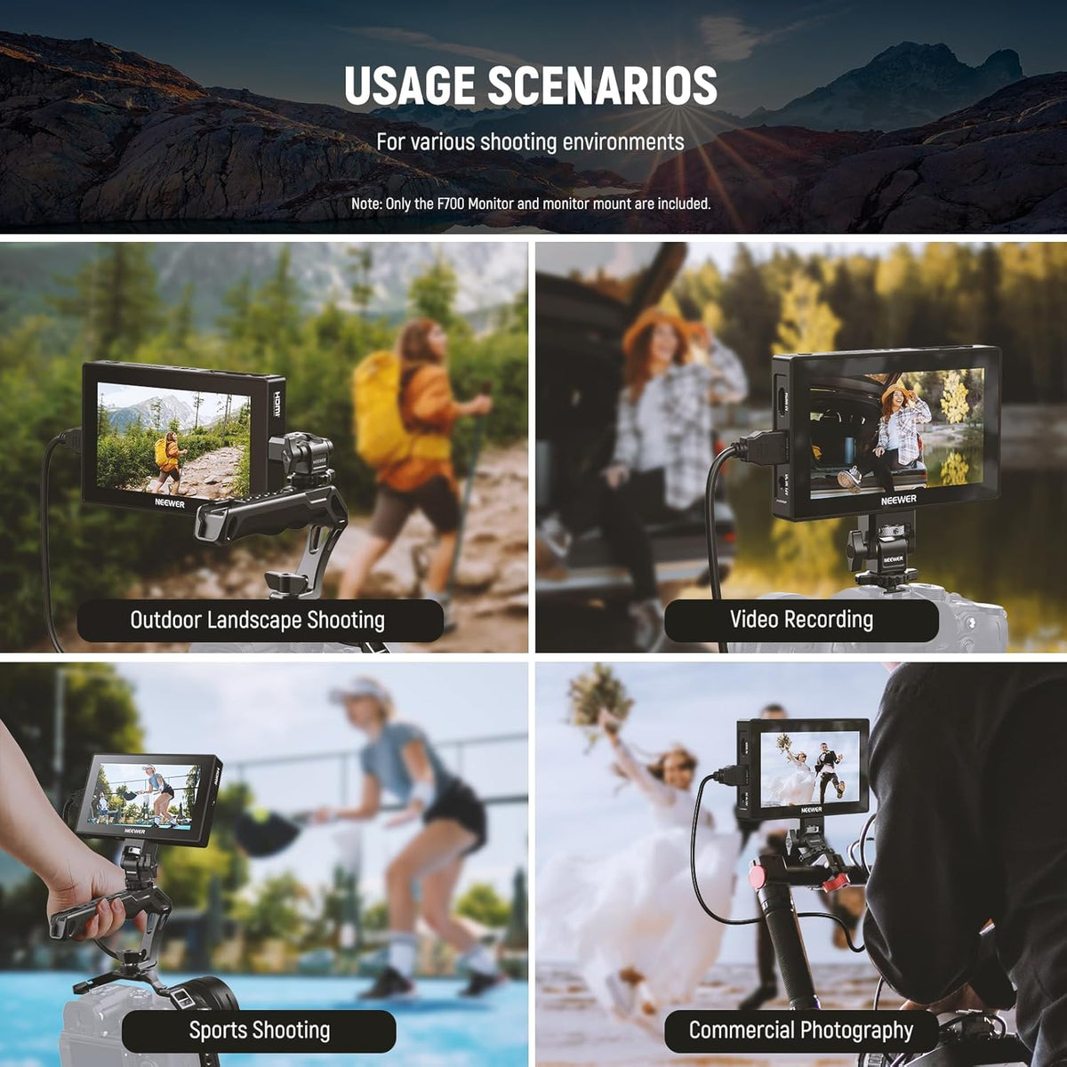 NEEWER 5,5 inch monitor camera, touchscreen IPS HD 1920x1080 1575nit, Loop in/out HDMI 4K met LUT 3D Peak Focus DSLR Video Assist HDR Waveform, batterij F750 5200mAh, DC7-24V/Type C 5V In, F500 PRO