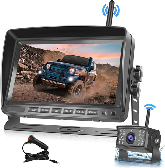 Hodozzy Digital Wireless Rear Camera 7 Inch IPS Monitor Kit AHD Rear View Camera Waterproof Night Vision Video Recording Wireless Car Rear View Camera 12V-36V - QUORE