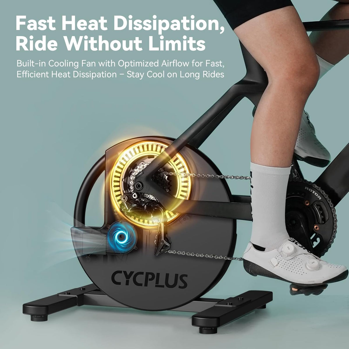 CYCPLUS R200 Smart Indoor Bike Trainer, 2200 W borstelloze motor, 19% gradiëntsimulator, BLE & ANT+ Dual Mode, Virtueel schakelen, Simulatie bergopwaarts en bergafwaarts, super stilte voor realistisch