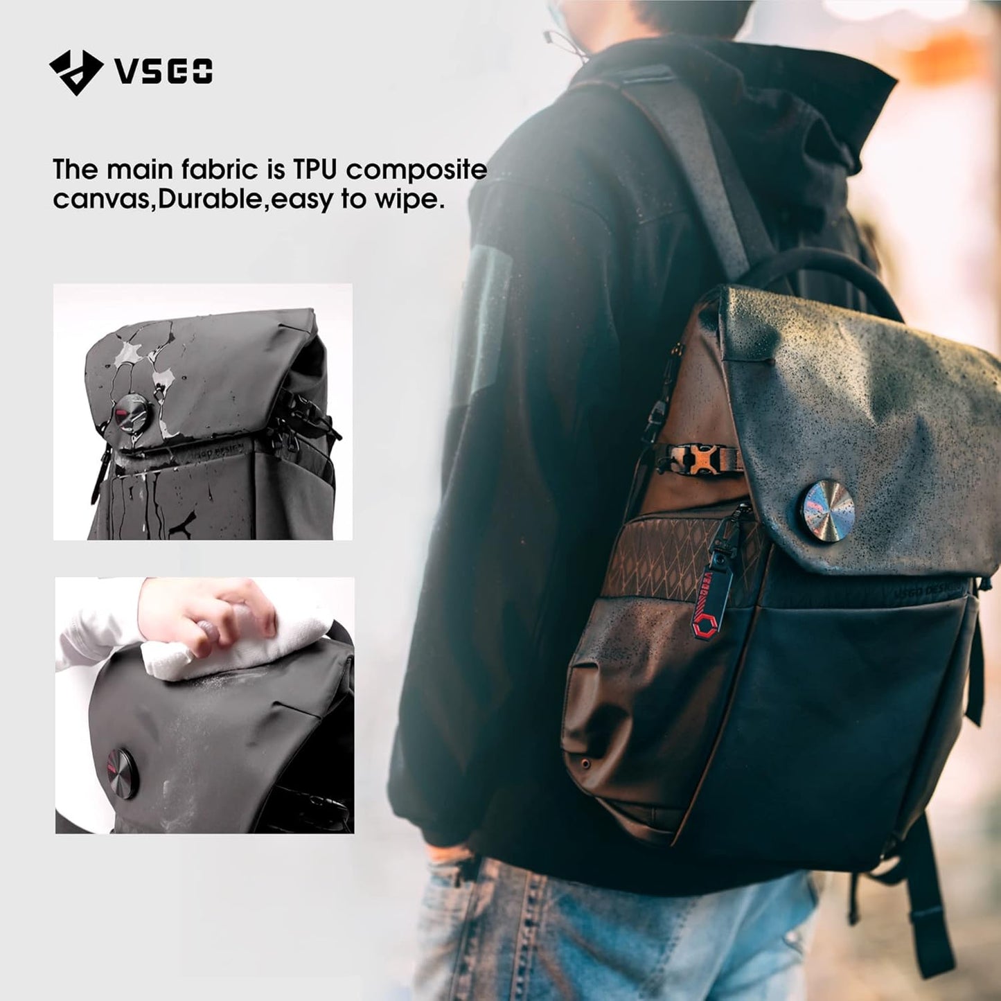 VSGO Professionele camerarugzak, 20 liter, compatibel met Sony Canon Nikon-camera's, DJI RSC2 Gimbals, statief, 15,6 inch laptop, lenzen en accessoires - waterdicht TPU-canvas, reizen en buitengebruik