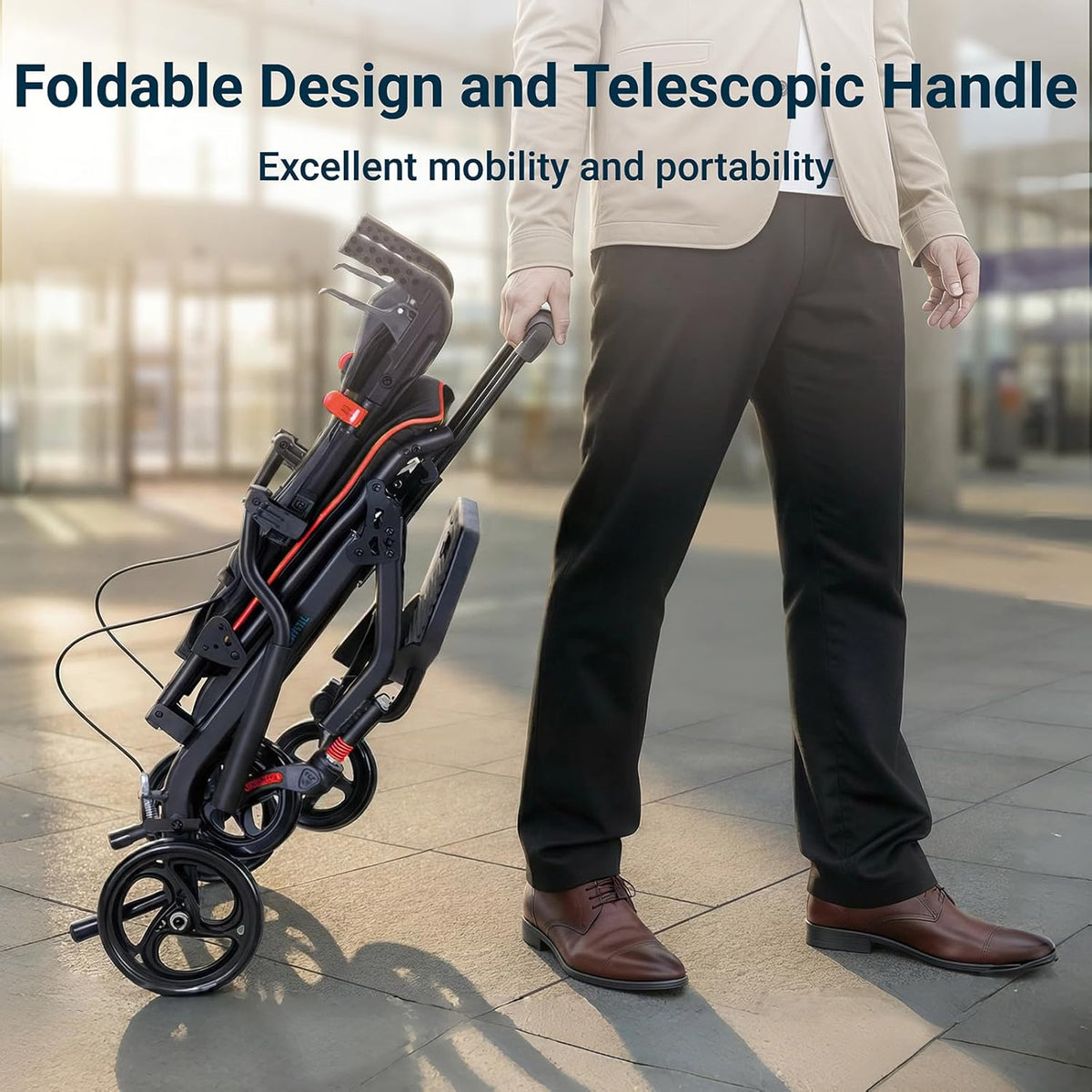 Rolstoel, opvouwbaar, licht, aluminium, inklapbaar, transport, rolstoelen, smalle rolstoel, ergonomisch design, compact voor reizen en woning, belastbaarheid 100 kg (Zwart)