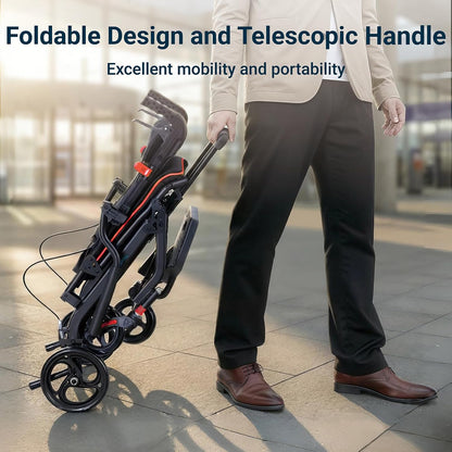 Rolstoel, opvouwbaar, licht, aluminium, inklapbaar, transport, rolstoelen, smalle rolstoel, ergonomisch design, compact voor reizen en woning, belastbaarheid 100 kg (Zwart)