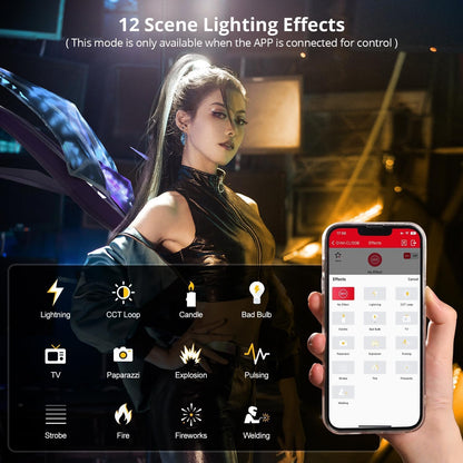GVM Led-videolicht, 100 W, 2700 K ~ 6800 K, COB-camealicht, continu licht, fotolicht, 18500 lux @1 m studiolicht met reflector, 12 scènes fotografie-licht voor studio, fotografie, video-opnames, USB