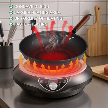 Wok Inductiekookplaat, 2500 W, inductiekookplaat met wok, 12 warmtestanden, kookplaat, inductie, temperatuurbereik 60-240 °C