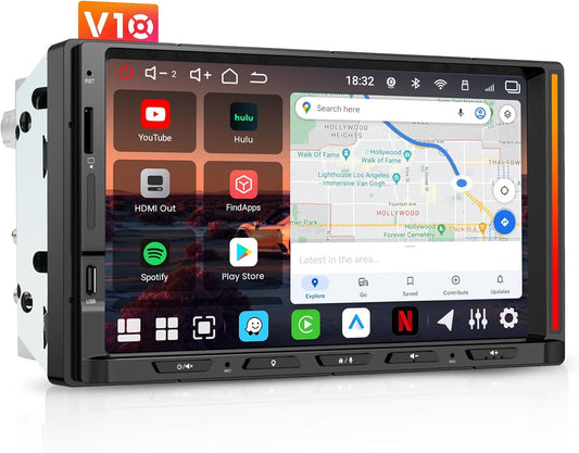 ATOTOEXCEL V10 7" QLED Android Autoradio 2 DIN, Karaoke in de Auto, Ingebouwde 4G LTE, Wi‑Fi, axpt HD Bluetooth, Draadloze CarPlay & Draadloze Android Auto